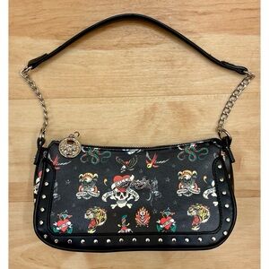 Ed Hardy Black Studded Tattoo Shoulder Bag